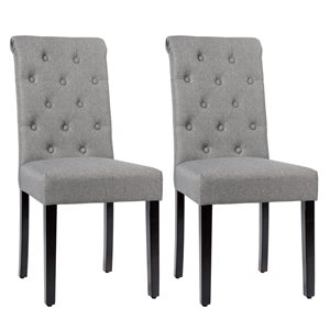 Costway Contemporary Grey Linen Upholstered Parsons Chairs with Wood Frame - Set of 2