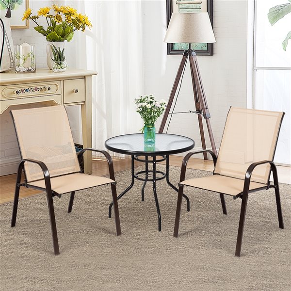 Costway Brown Metal Stationary Dining Chairs with Beige Solid Seat - Set of 2