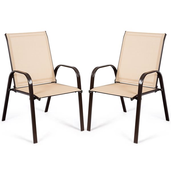 Costway Brown Metal Stationary Dining Chairs with Beige Solid Seat - Set of 2