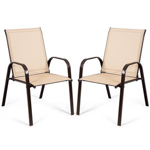 Costway Brown Metal Stationary Dining Chairs with Beige Solid Seat - Set of 2