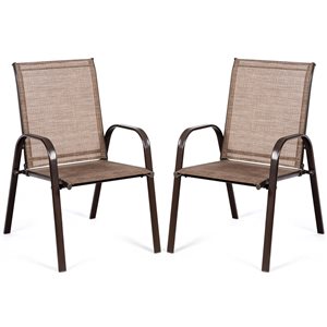 Costway Brown Metal Stationary Dining Chairs with Brown Solid Seat - Set of 2