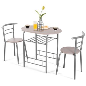 Costway Light Brown/Silver Dining Set with Oval Table - 3-Piece
