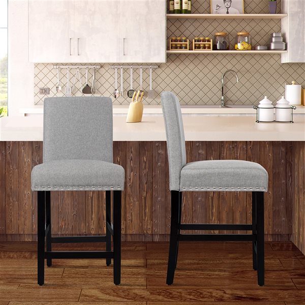 Costway Grey Tall (36-in and Up) Upholstered Bar Stools - 2-Pack
