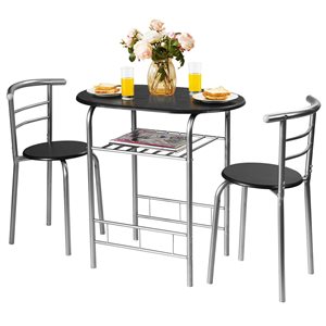 Costway Dark Brown/Silver Dining Set with Oval Table - 3-Piece