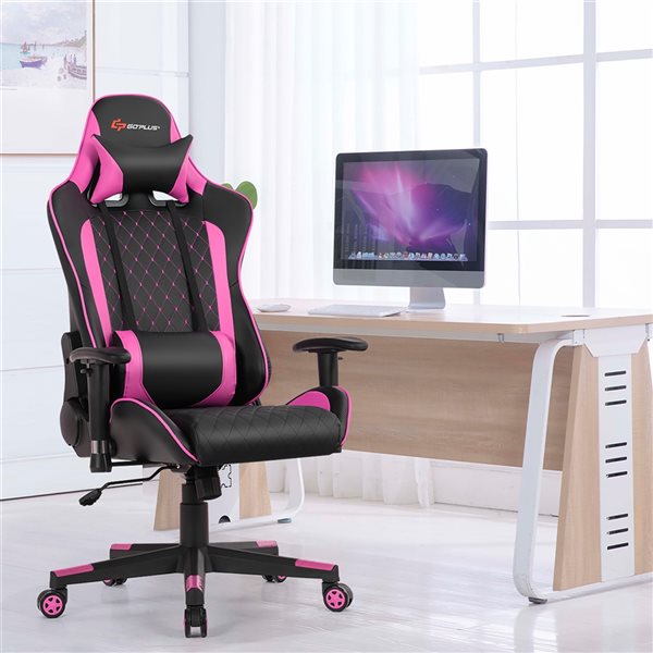Costway Contemporary Ergonomic Adjustable Height Swivel Headrest Chair - Pink