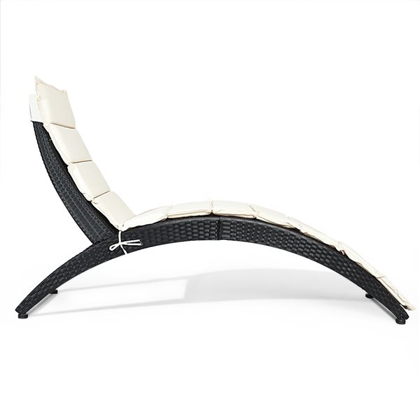 Costway Black Rattan Stackable Metal Stationary Chaise Lounge Chair with White Cushioned Seat