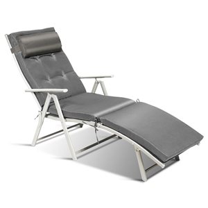 Costway Silver Metal Stationary Chaise Lounge Chair with Grey Cushioned Seat