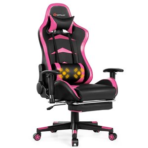 Costway Pink Contemporary Ergonomic Adjustable Height Swivel Headrest Chair