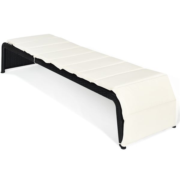 Costway Black Rattan Metal Stationary Chaise Lounge Chair with White Cushioned Seat