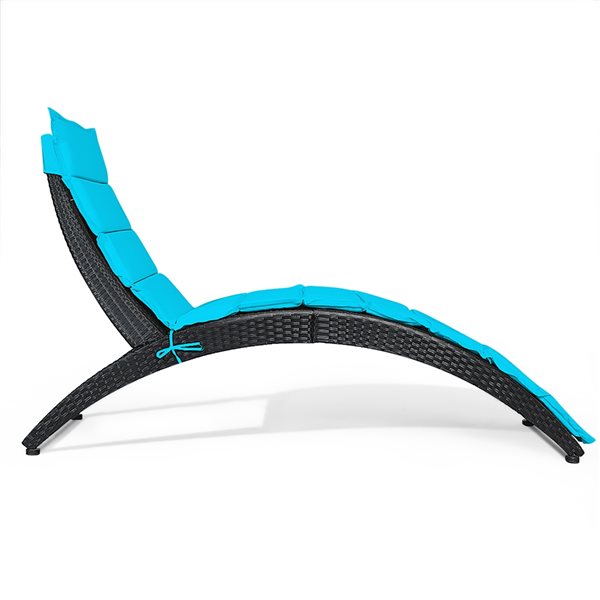 Costway Black Rattan Stackable Metal Stationary Chaise Lounge Chair with Turquoise Cushioned Seat