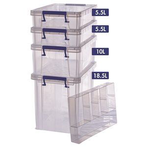 Bankers Box Clear Plastic Storage Boxes with Organizer Tray - Set of 5