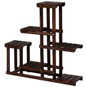 Outsunny 38.25-in Brown Outdoor Rectangular Wood 6-Tier Plant Stand