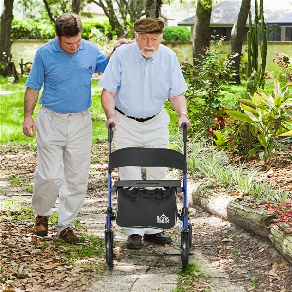 HOMCOM Aluminum Black/Blue Fold-Up Easy Storage Rollator with Seat Backrest