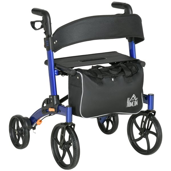 HOMCOM Aluminum Black/Blue Fold-Up Easy Storage Rollator with Seat Backrest