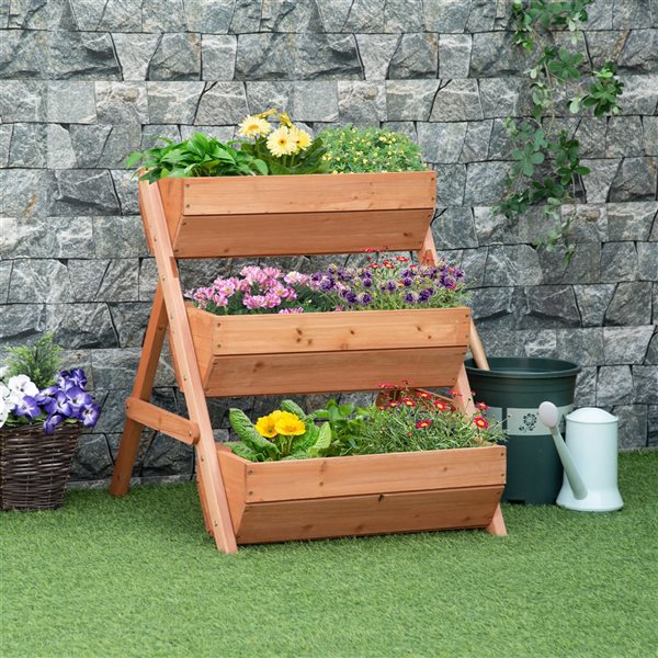 Outsunny 25.5-in W x 30-in H Brown Wood 3-Tier Raised Garden Bed