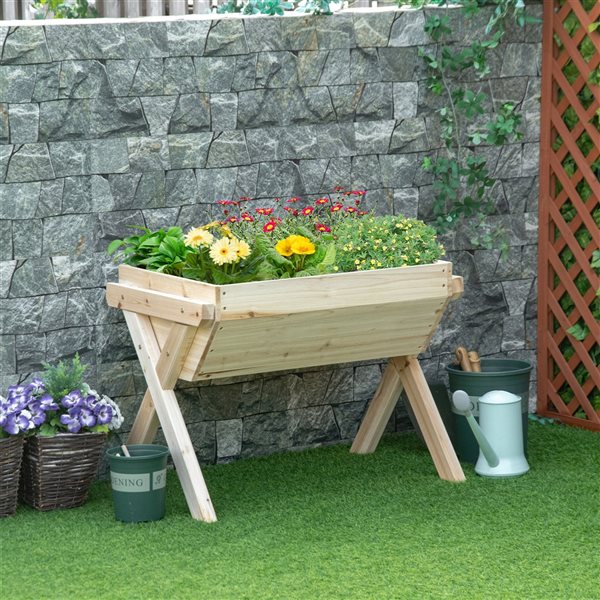 Outsunny 31.5-in W x 23.5-in H Natural Wood Raised Garden Bed