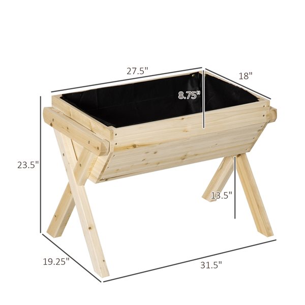 Outsunny 31.5-in W x 23.5-in H Natural Wood Raised Garden Bed