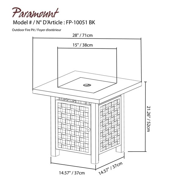 Paramount Laureen Black 27.95-in Square Steel with Convertible Burner Firepit, 40000-BTU