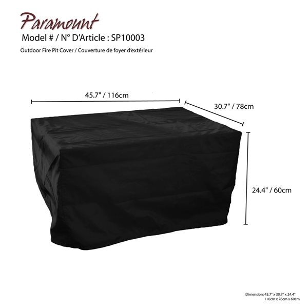 Housse en tissu noir rectangulaire pour foyer de 45,7 po x 30,7 po par Paramount