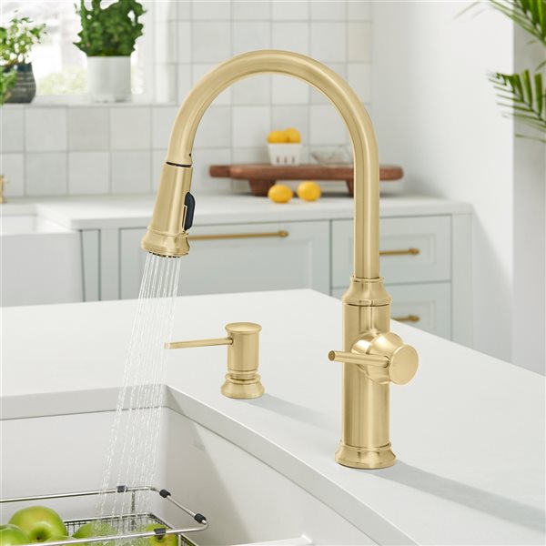 BLANCO Empressa Satin Gold 1-Handle Deck Mount Pull-Down Residential Kitchen Faucet