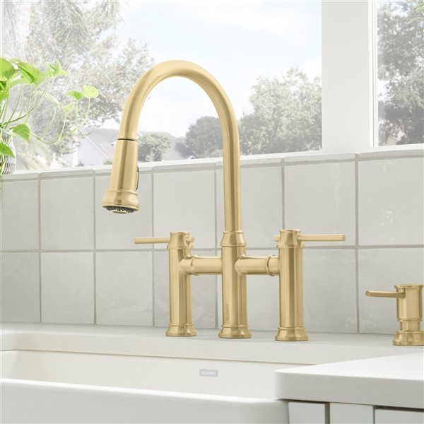 Blanco Empressa Satin Gold 2-Handle Deck Mount Pull-Down Residential Kitchen Faucet