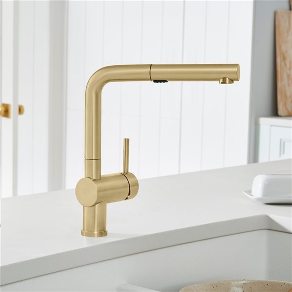 BLANCO Linus Satin Gold 1-Handle Deck Mount Pull-Out Residential Kitchen Faucet