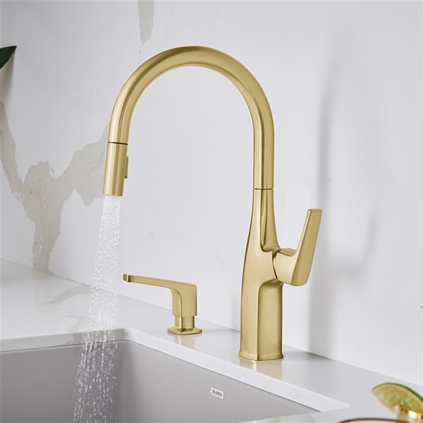 BLANCO Rivana Satin Gold 1-Handle Deck Mount Pull-Down Residential Kitchen Faucet