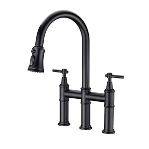 Clihome 17.32-in Black Bridge Kitchen Faucet with Pull-Down Sprayhead in Spot