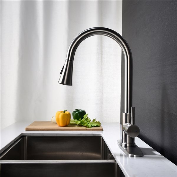 Clihome 16.14-in Nickel Kitchen Faucet with Pull Out Sprayer