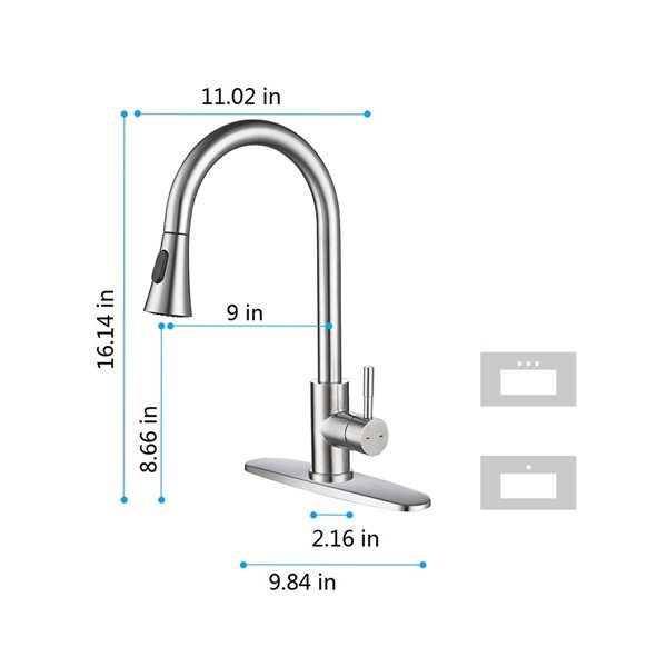 Clihome 16.14-in Nickel Kitchen Faucet with Pull Out Sprayer