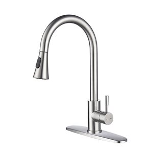 Clihome 16.14-in Nickel Kitchen Faucet with Pull Out Sprayer