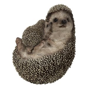 Hi-Line Gift Ltd. 6.7 H x 5.3-in W Mother and Baby Hedgehogs on Back Resin Garden Statue