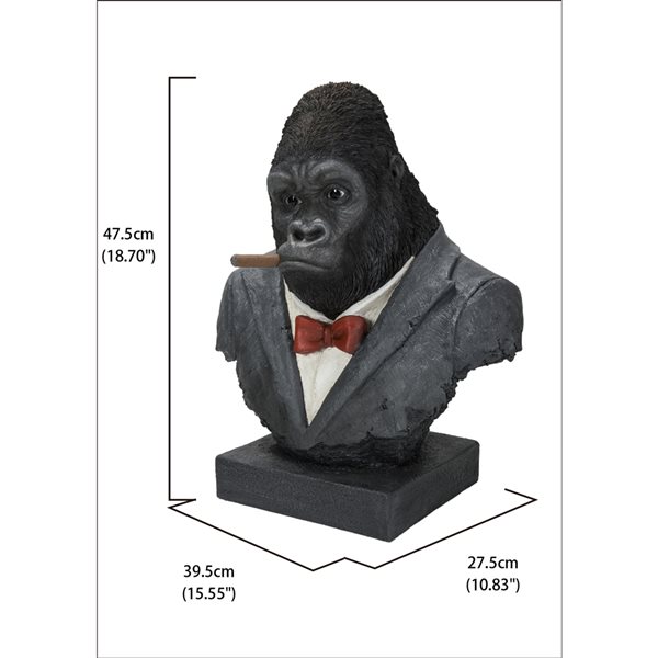 Hi-Line Gift Ltd. Gorilla Head with Tux 18.7-in x 10.83-in Garden Statue