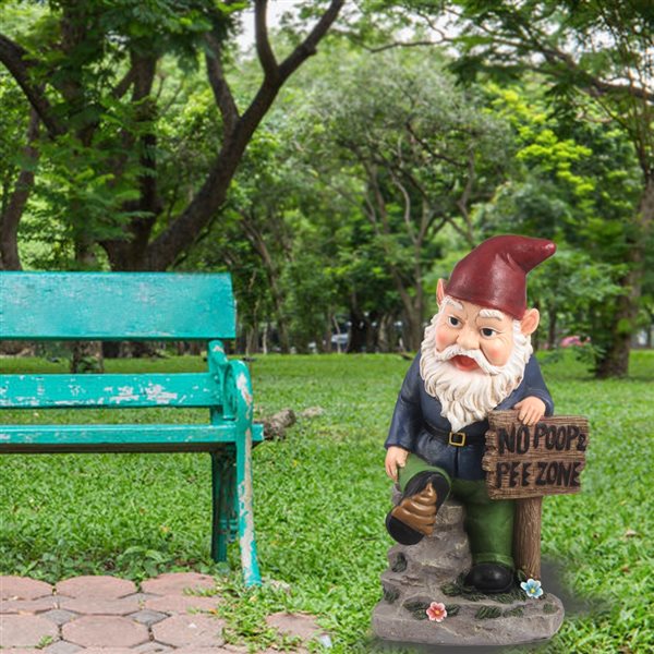 Hi-Line Gift Ltd. 16 H x 7-in W Gnome with Sign Resin Garden Statue