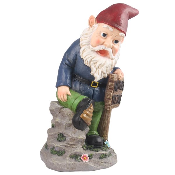 Hi-Line Gift Ltd. Gnome with Sign 16-in x 7-in Garden Statue 75616-01 ...