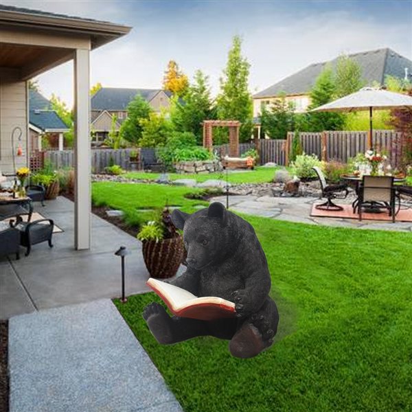 Hi-Line Gift Ltd. 16 H x 18-in W Bear Reading A Book Resin Garden Statue