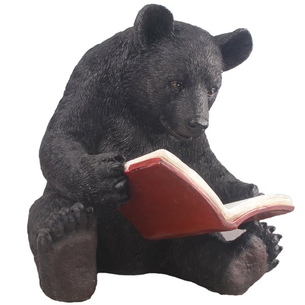Hi-Line Gift Ltd. 16 H x 18-in W Bear Reading A Book Resin Garden Statue