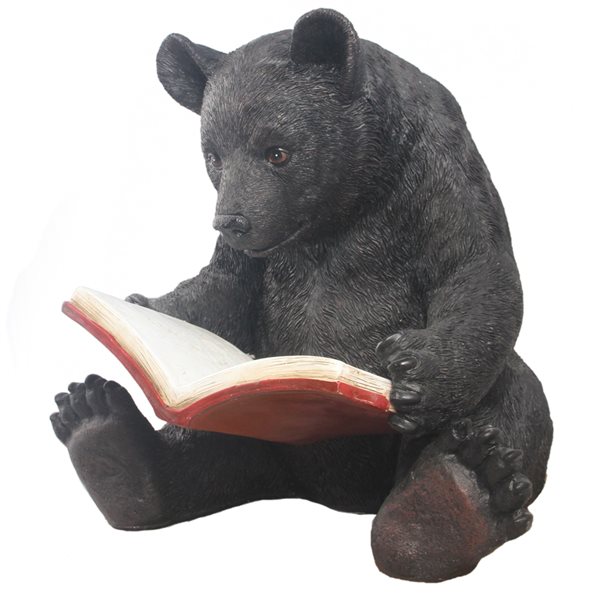 Hi-Line Gift Ltd. 16 H x 18-in W Bear Reading A Book Resin Garden Statue