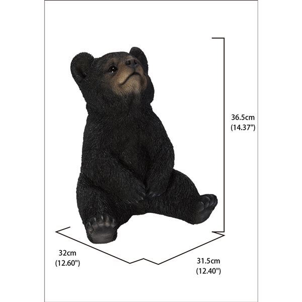 Hi-Line Gift Ltd. Sitting Black Bear Cub with Head Up 14.37-in x 12.4-in Garden Statue