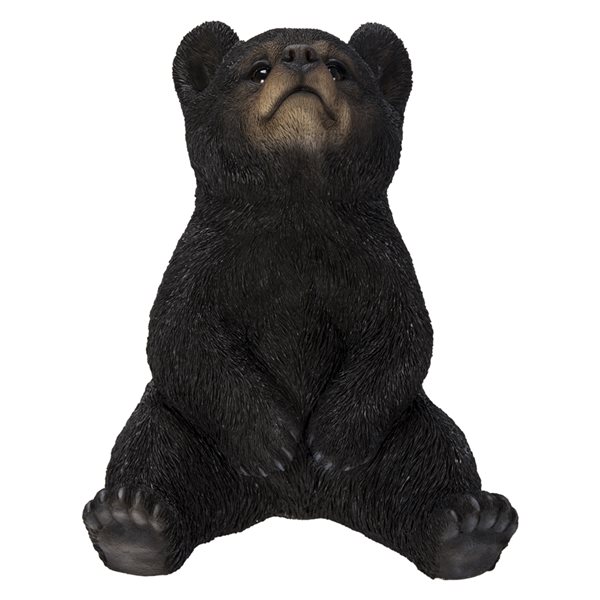 Hi-Line Gift Ltd. Sitting Black Bear Cub with Head Up 14.37-in x 12.4-in Garden Statue