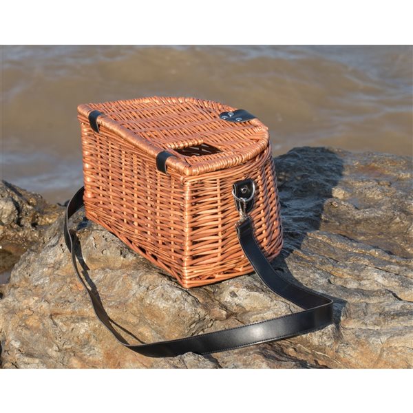 Brady Conway wicker Creel with canvas bag, leather trim shoulder strap for  coarse game fishing