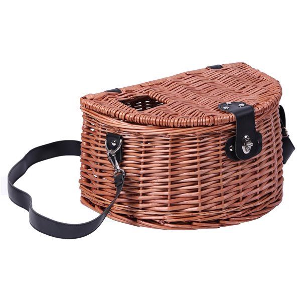 Vintiquewise Wicker Fishing Creel with Faux Leather Shoulder Strap QI003415