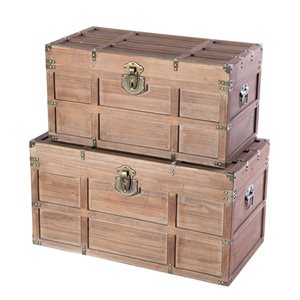 Vintiquewise 31.5-in x 16.5-in Brown Wood Storage Trunk - Set of 2
