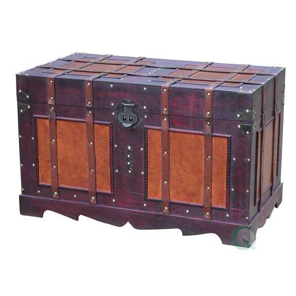 Vintiquewise 26.5-in x 15.75-in Brown Wood Storage Trunk