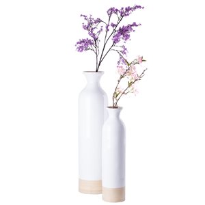 Uniquewise White Tall Spun Bamboo Floor Vase - Set of 2