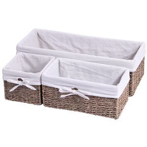 Vintiquewise 19.75-in x 6-in x 7.75-in Brown Seagrass Basket - 3-Pack