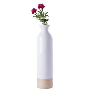 Uniquewise Glossy White Lacquer and Natural Bamboo Floor Vase