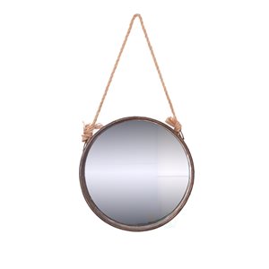 Vintiquewise 16-in Round Brown Framed Wall Mirror with Rope