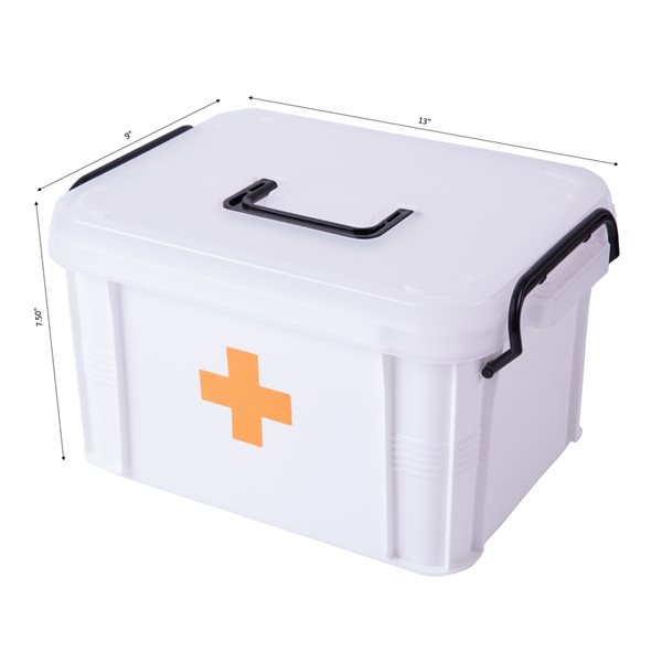 Basicwise 13-in x 7.5-in x 9-in White Plastic First Aid Kit Container