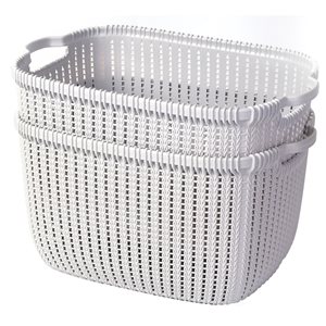 Panier en plastique blanc par Basicwise de 16 po x 8,25 po x 11 po, ens. de 2